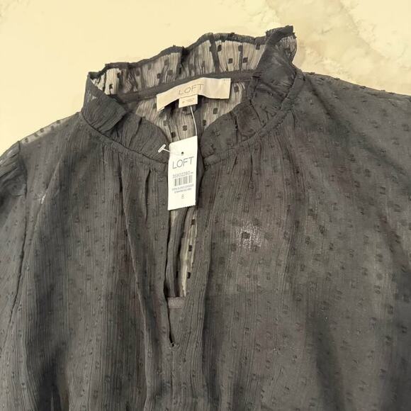 Loft NWT Clip Godet Mini Flare Dress Women’s 8 Black Ruffle Collar V-Neck Chic - Picture 7 of 10